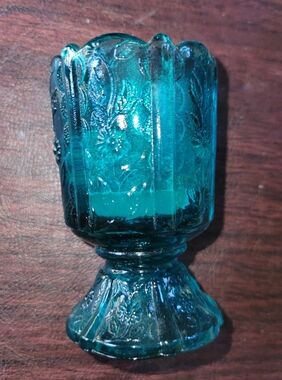 Vintage Fenton Blue Paneled Daisy Opalescent Toothpick Holder Pedestal Base